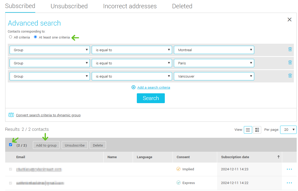 Merge groups with advanced search