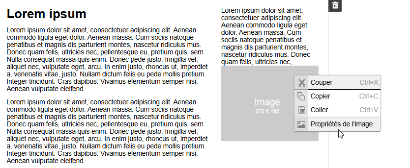 Propriété de l'image du bloc texte